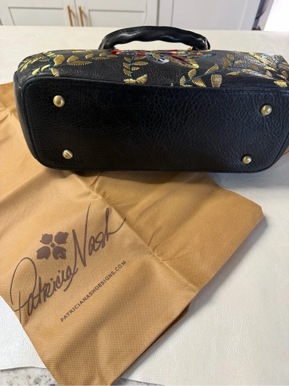 Patricia Nash Black Crossbody with Gold Leaf Embroidery and Multicolor Floral